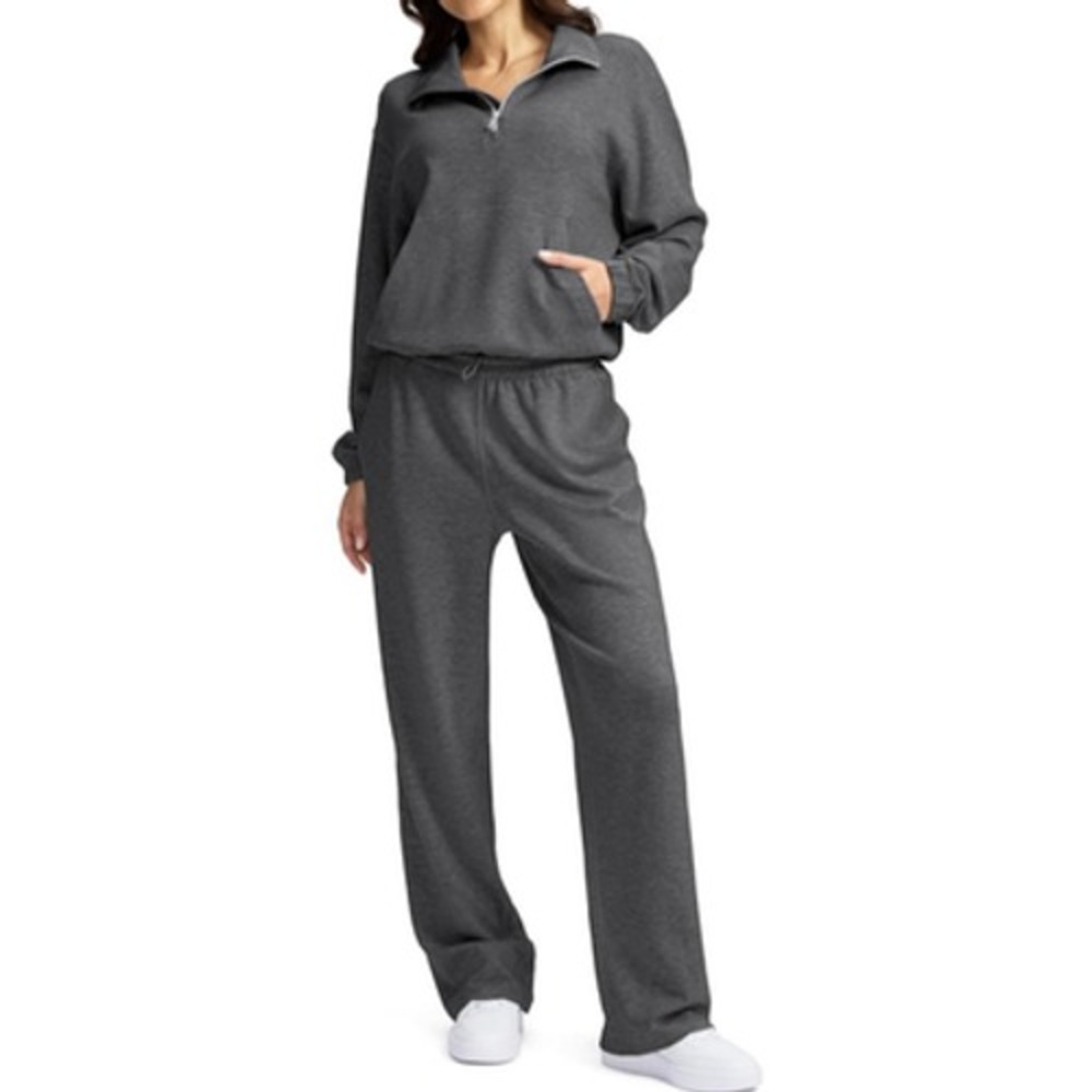 SANTINY Lounge Set Women 2 Piece Oversized Wide Leg, Gray, S, New